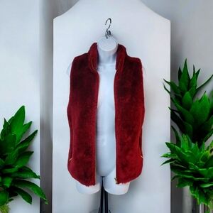J. Crew Plush Fleece Excursion Faux Fur Vest Womens XS Crimson Red Full Zip up